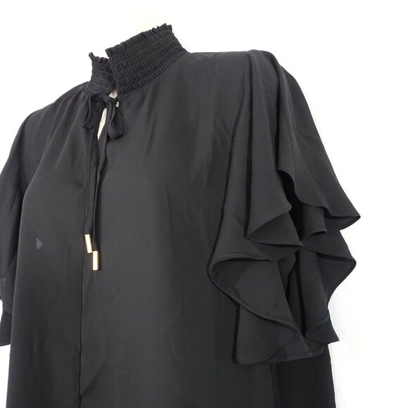 T Tahari Black Mock Neck Ruffle Sleeve High Neck Blouse Top Women Size L - Picture 3 of 9